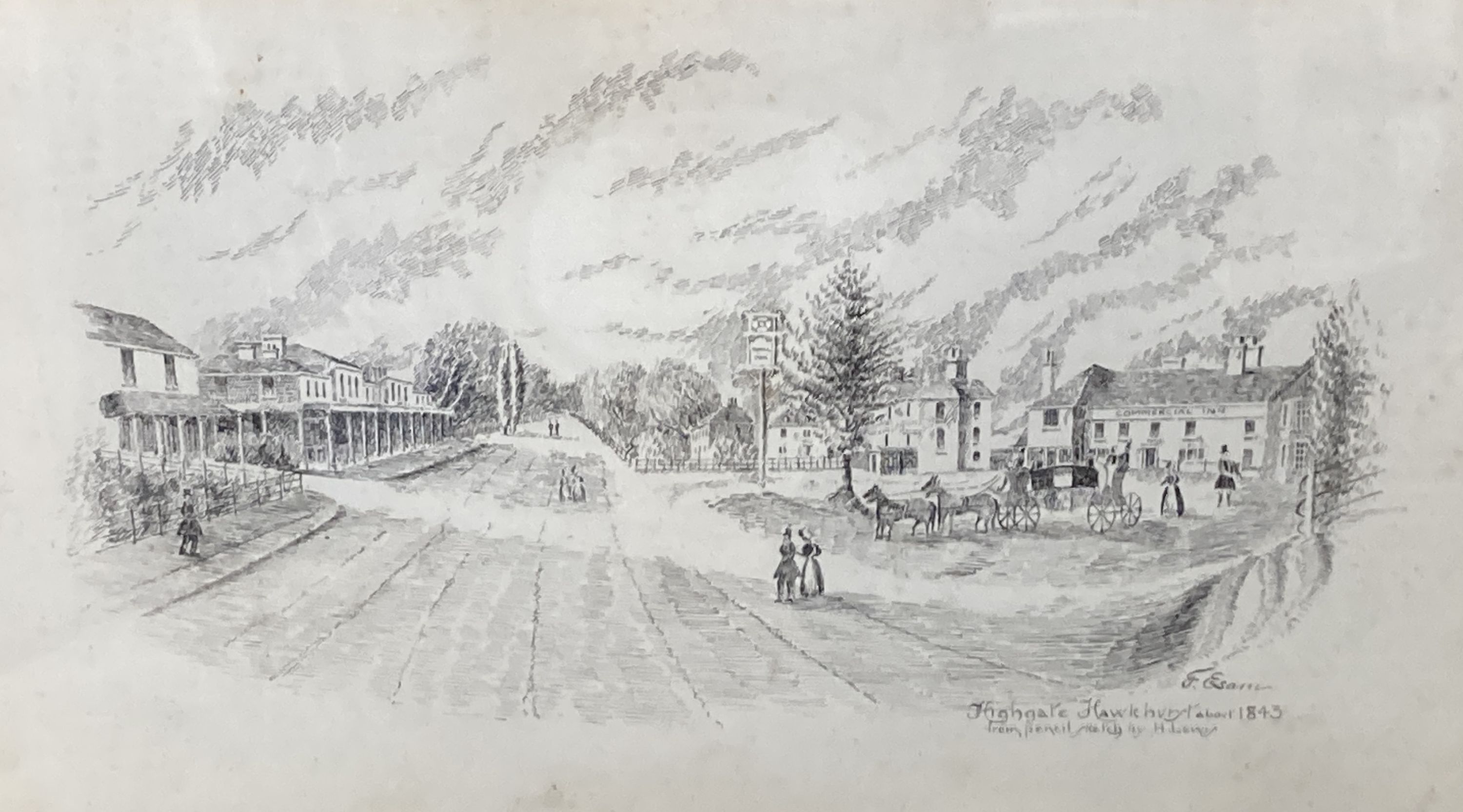 F. Esam c.1900, 5 pen and ink drawings: Highgate, Hawkhurst; Attwater; The Queens Hotel, Hawkhurst; St Lawrence Church, Hawkhurst and